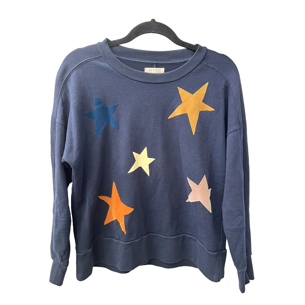 Miles(s) By MADEWELL Women SZ M Sweatshirt Pullover Faux Leather Stars Crew Neck